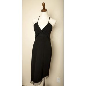 Vintage - Dress with Neck and Back Tie Flapper Style w/ Fringe at the Bottom L